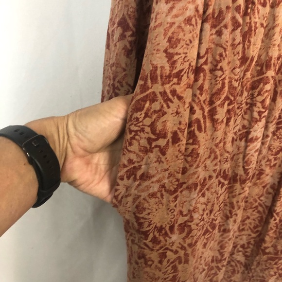 Peruvian Connection Drop Waist Dress Batik Pima Cotton Rust Light Brown Sz M - Picture 7 of 8